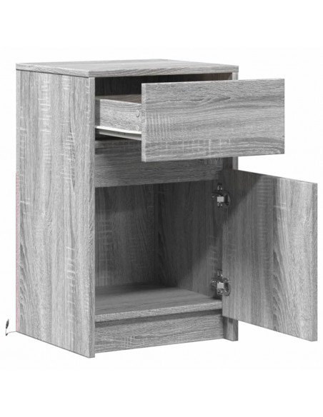 Comodino con Luci LED Grigio Sonoma in Legno Multistrato