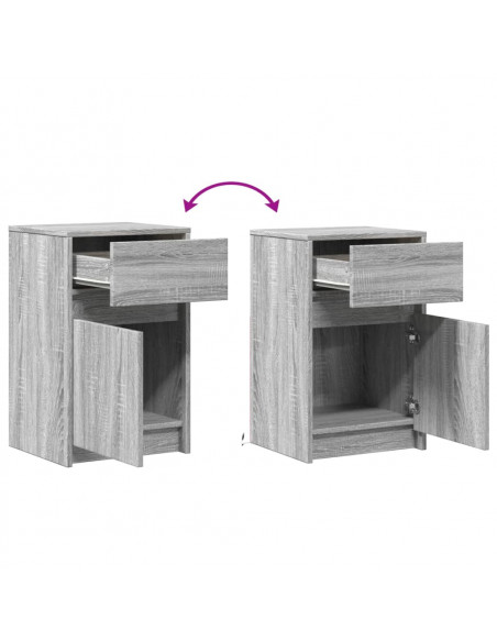 Comodino con Luci LED Grigio Sonoma in Legno Multistrato