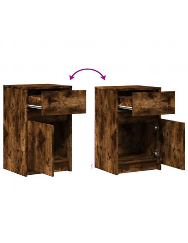 Comodino con Luci LED Rovere Fumo in Legno Multistrato