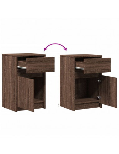 Comodino con Luci LED Rovere Marrone in Legno Multistrato