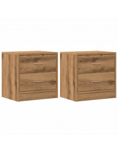 Comodini 2pz Rovere Artigianale 40x30x40 cm in Truciolato 2