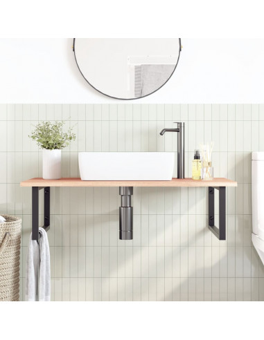 Ripiano a Parete per Lavabo in Acciaio e Massello di Rovere