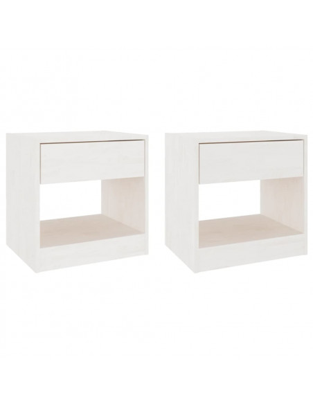 Comodini 2 pz Bianchi 40x31x40 cm in Legno Massello di Pino