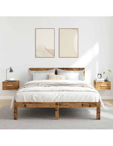 Comodini a Muro 2 pz Legno Antico 35x35x20 cm