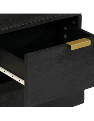 Comodini 2 pz Neri 40x33x46 cm in Legno Massello di Mango