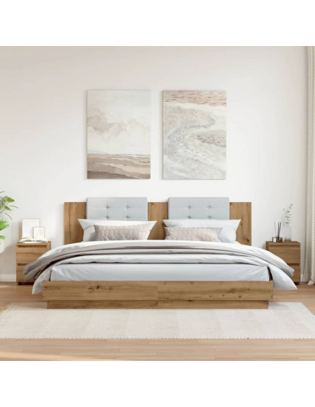 Comodini 2pz Rovere Artigianale 30x30x40cm in Legno Multistrato