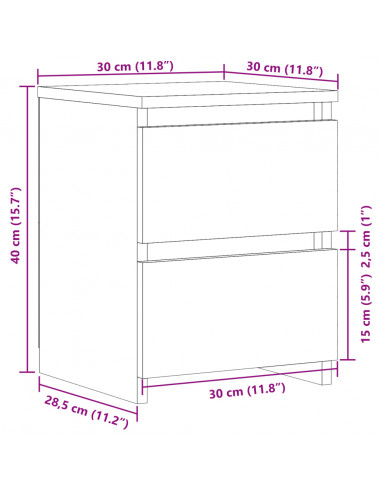 Comodini 2pz Rovere Artigianale 30x30x40cm in Legno Multistrato