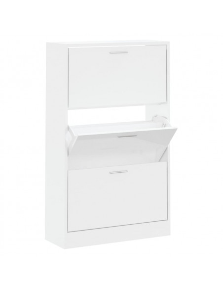 Scarpiera Bianco Lucido 63x24x103 cm in Legno Multistrato