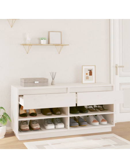 Scarpiera Bianca 110x34x52 cm in Legno Massello di Pino