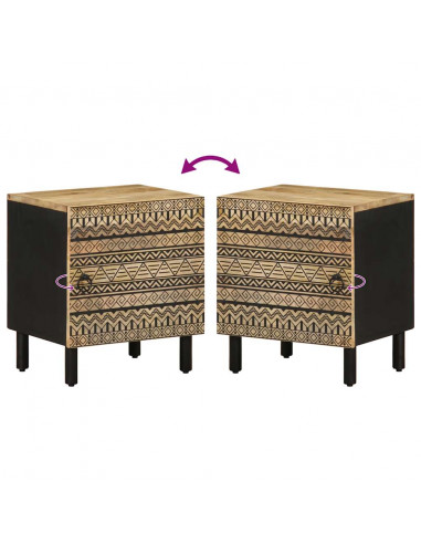 Comodini 2pz Neri 40x33,5x46 cm Legno Massello Mango Grezzo