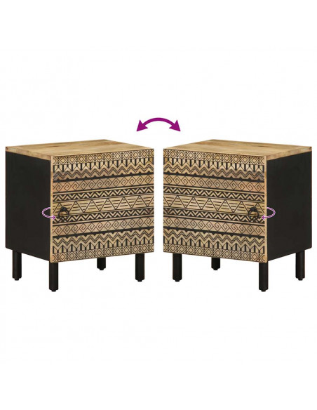 Comodini 2pz Neri 40x33,5x46 cm Legno Massello Mango Grezzo