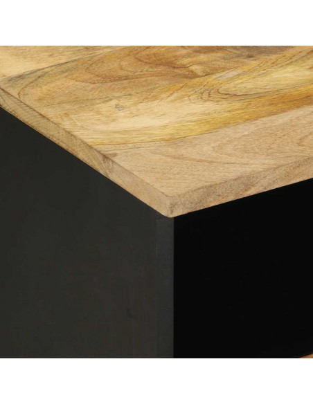 Comodini 2pz Neri 40x33x46 cm in Legno Massello di Mango Grezzo