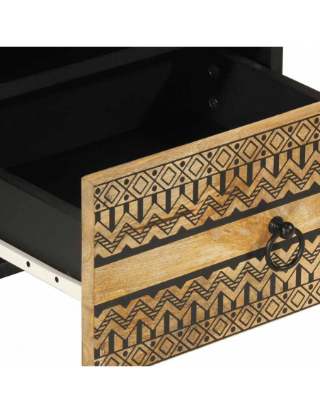 Comodini 2pz Neri 40x33x46 cm in Legno Massello di Mango Grezzo
