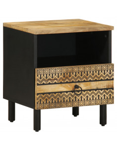 Comodino Nero 40x33x46 cm in Legno Massello di Mango Grezzo 2