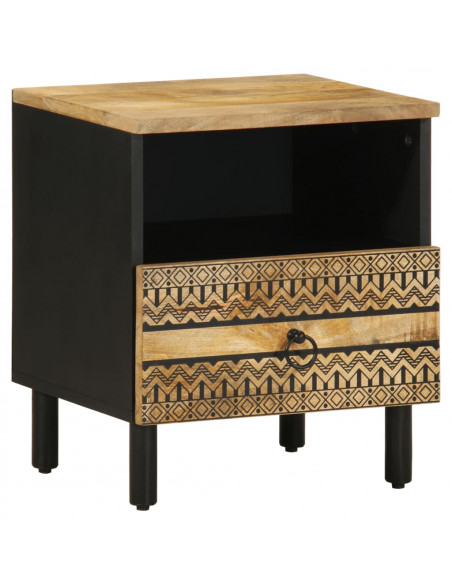 Comodino Nero 40x33x46 cm in Legno Massello di Mango Grezzo