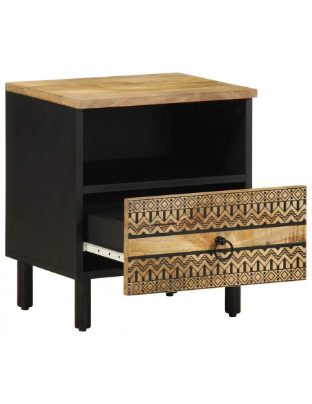 Comodino Nero 40x33x46 cm in Legno Massello di Mango Grezzo