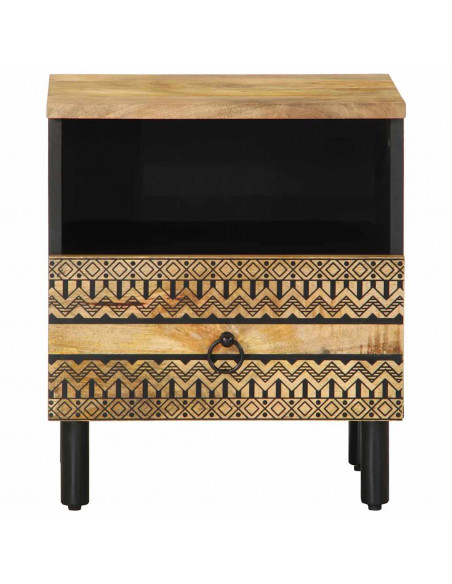 Comodino Nero 40x33x46 cm in Legno Massello di Mango Grezzo