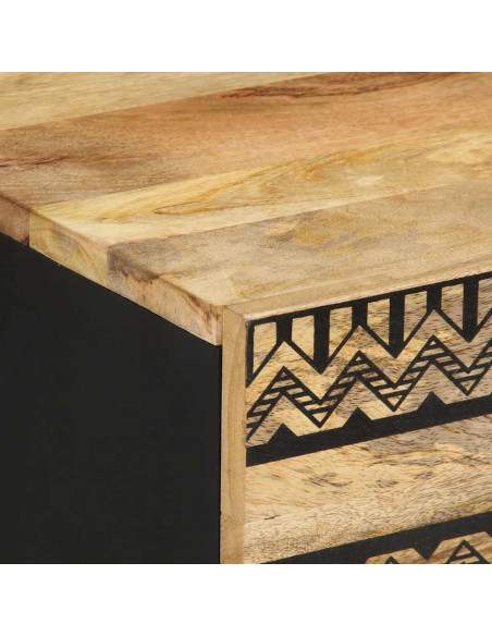 Comodino Nero 50x33x60 cm in Legno Massello di Mango Grezzo