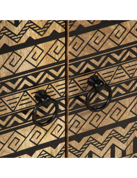 Comodino Nero 50x33x60 cm in Legno Massello di Mango Grezzo