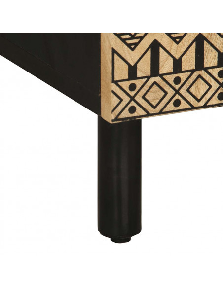 Comodino Nero 50x33x60 cm in Legno Massello di Mango Grezzo