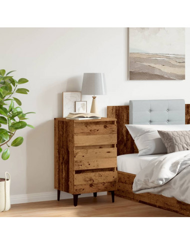 Comodino con Gambe in Metallo Legno Antico 40x35x69 cm