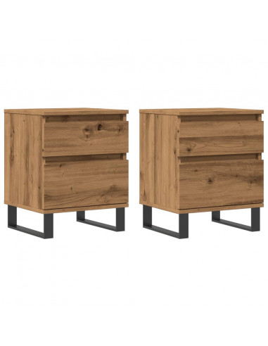Comodini 2pz Rovere Artigianale 40x35x50 cm Legno Multistrato
