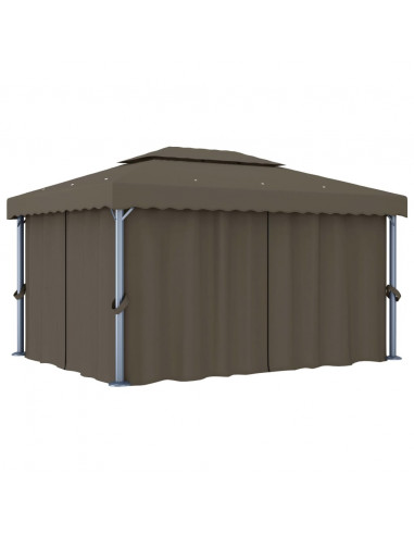 Gazebo con Tende e Stringa di Luci LED 4x3 m Grigio Talpa