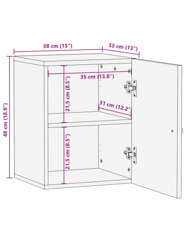 Mobile da Bagno a Parete 38x33x48 cm in Legno Massello di Mango