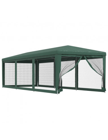 Tenda per Feste con 8 Pareti Laterali in Rete Verde 3x9 m HDPE