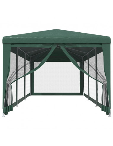 Tenda per Feste con 8 Pareti Laterali in Rete Verde 3x9 m HDPE