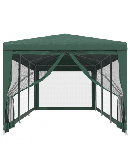 Tenda per Feste con 8 Pareti Laterali in Rete Verde 3x9 m HDPE