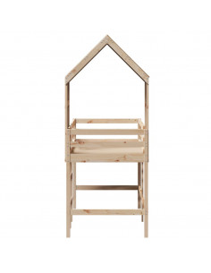 Letto Soppalco con Scala e Tetto 80x200 cm Legno Massello Pino 2