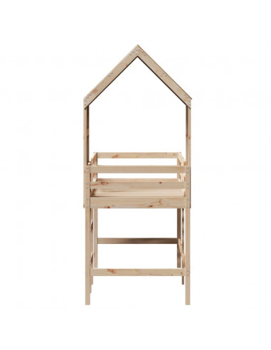 Letto Soppalco con Scala e Tetto 80x200 cm Legno Massello Pino