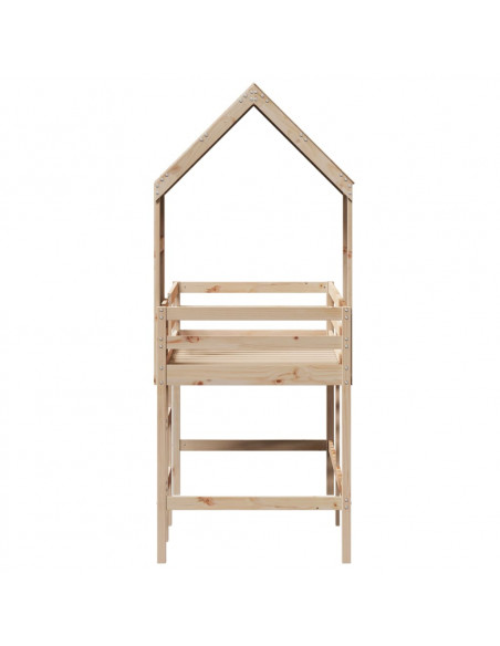 Letto Soppalco con Scala e Tetto 80x200 cm Legno Massello Pino