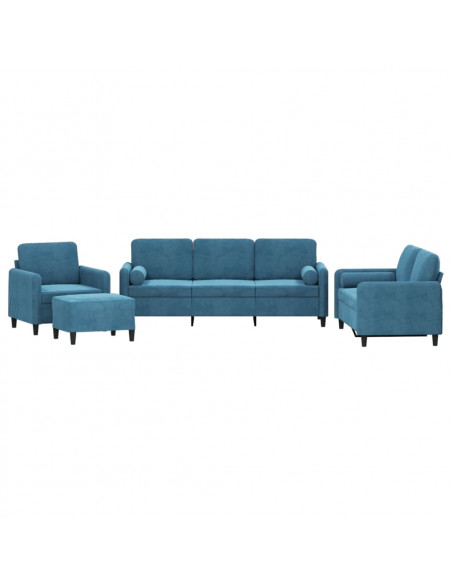 Set di Divani 4 pz con Cuscini Blu in Velluto