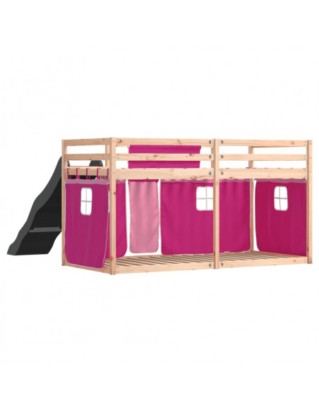 Letto a Castello con Scivolo e Tende Rosa 90x190 cm