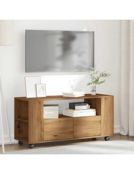 Mobile Porta TV con Ruote Artigianale 102x34,5x43 cm Truciolato