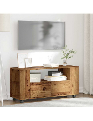 Mobile Porta TV con Ruote Legno Antico 102x34,5x43cm Truciolato