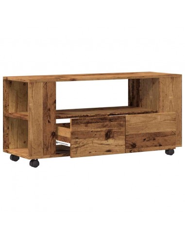 Mobile Porta TV con Ruote Legno Antico 102x34,5x43cm Truciolato