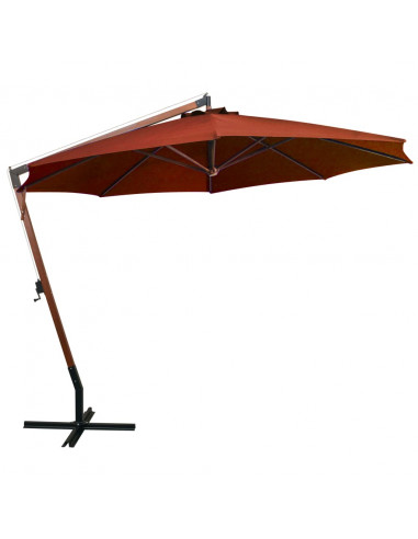 Ombrellone a Sbalzo Terracotta 3,5x2,9 m Palo in Abete Massello