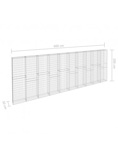 Gabbione con Copertura in Acciaio Zincato 600x30x200 cm