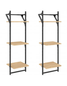 Mensole a Muro con Aste 3 Livelli 2pz Rovere Sonoma 30x25x100cm 2