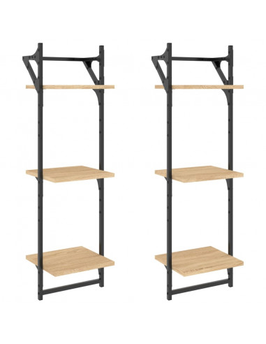 Mensole a Muro con Aste 3 Livelli 2pz Rovere Sonoma 30x25x100cm