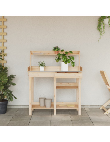 Panca porta Vasi con Ripiani in Legno Massello di Abete