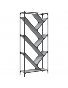 Libreria Grigio Sonoma 79x30x180cm Legno Multistrato e Metallo 2