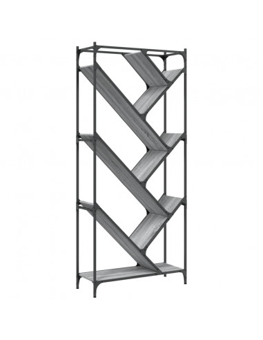 Libreria Grigio Sonoma 79x30x180cm Legno Multistrato e Metallo