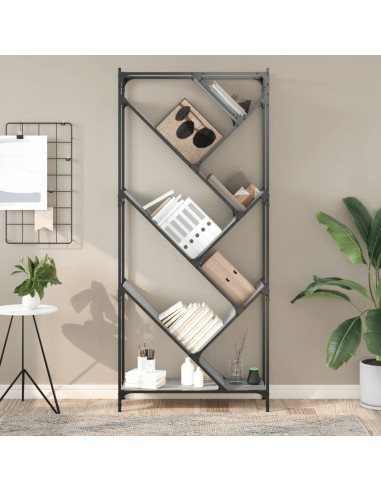 Libreria Grigio Sonoma 79x30x180cm Legno Multistrato e Metallo