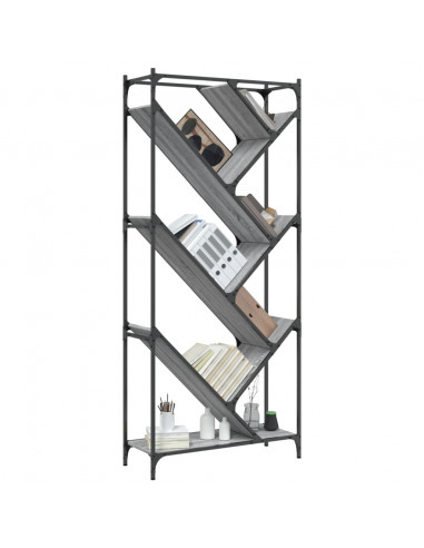 Libreria Grigio Sonoma 79x30x180cm Legno Multistrato e Metallo