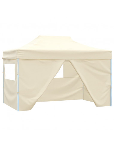 Tenda Pieghevole Pop-Up 4 Pareti Laterali 3x4,5 m Bianco Crema