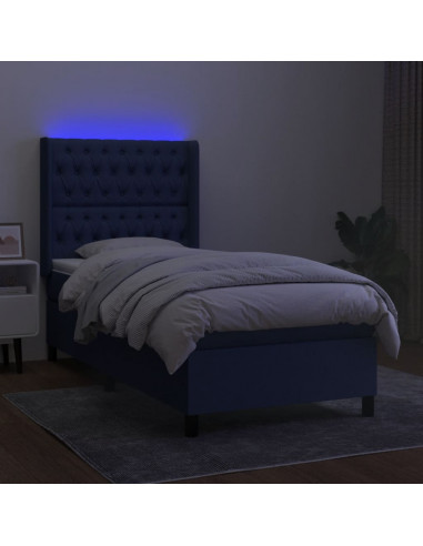 Letto a Molle con Materasso e LED Blu 80x200 cm in Tessuto